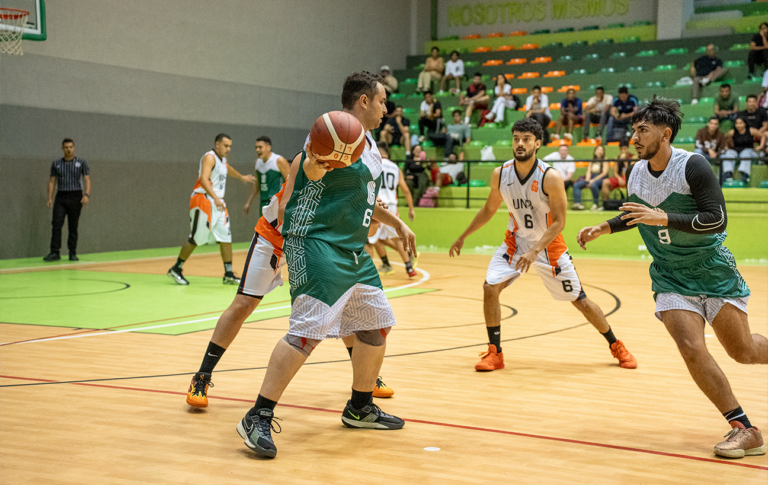 Basketball team players competing in a tournament.
